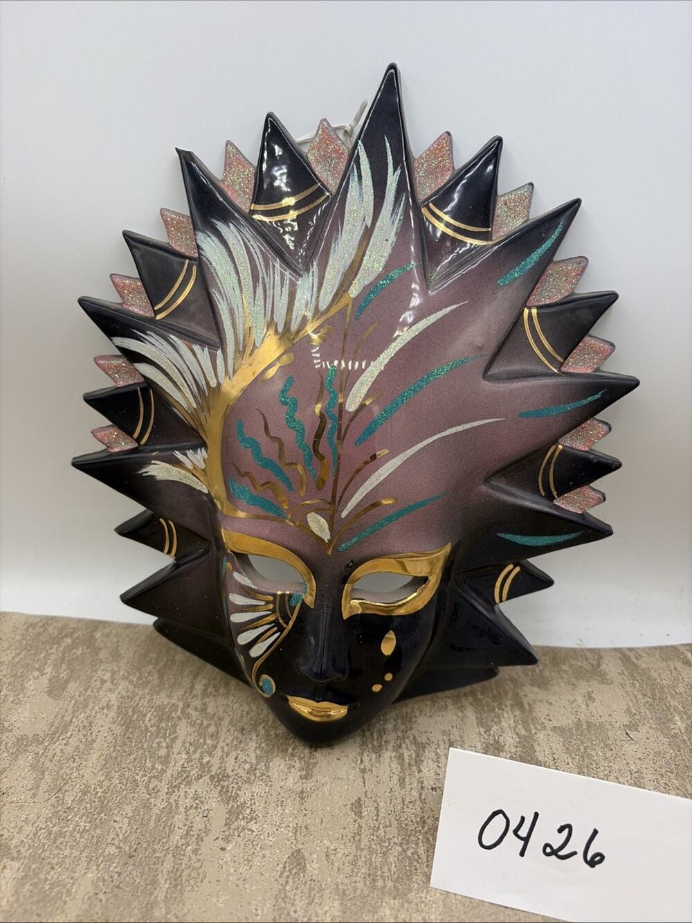 Mardi Gras wall hanging Mask Purple, Blue, Gold, & Green Glittery 11” Tall